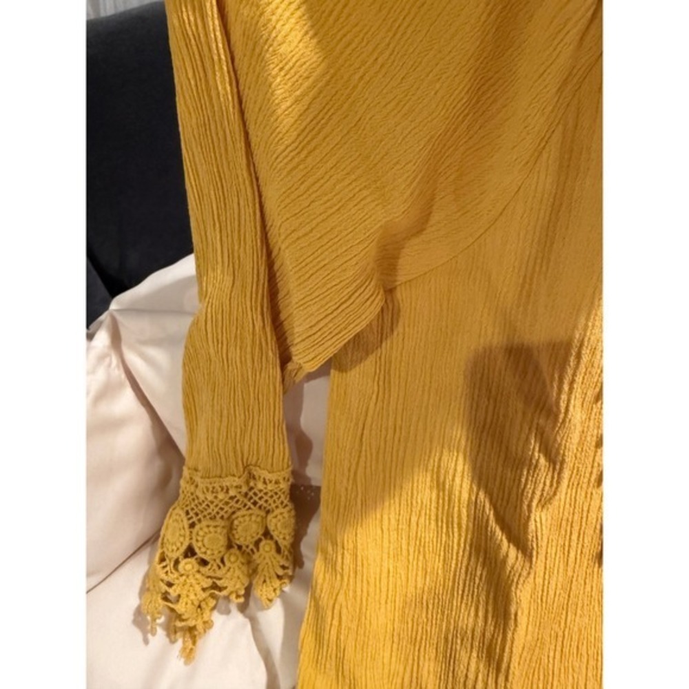 Naif‎ short dress in mustard colorway boho hippie celestial crocheted Sz S - Picture 5 of 6